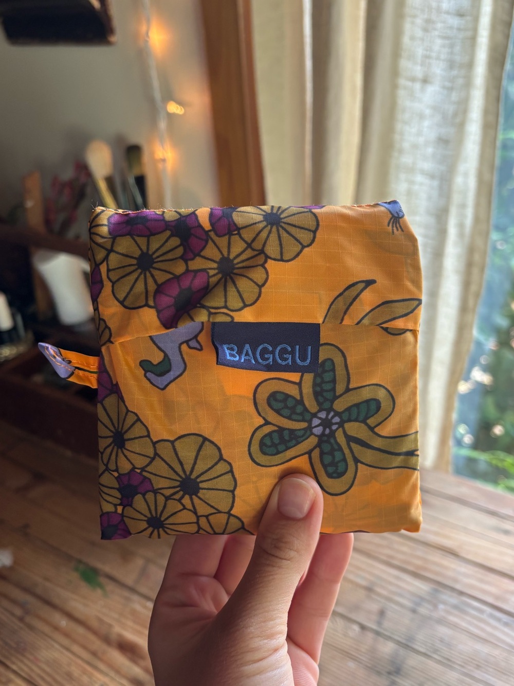 BAGGU “Wild Rabbit” Orange & Purple Print Large Tote Bag